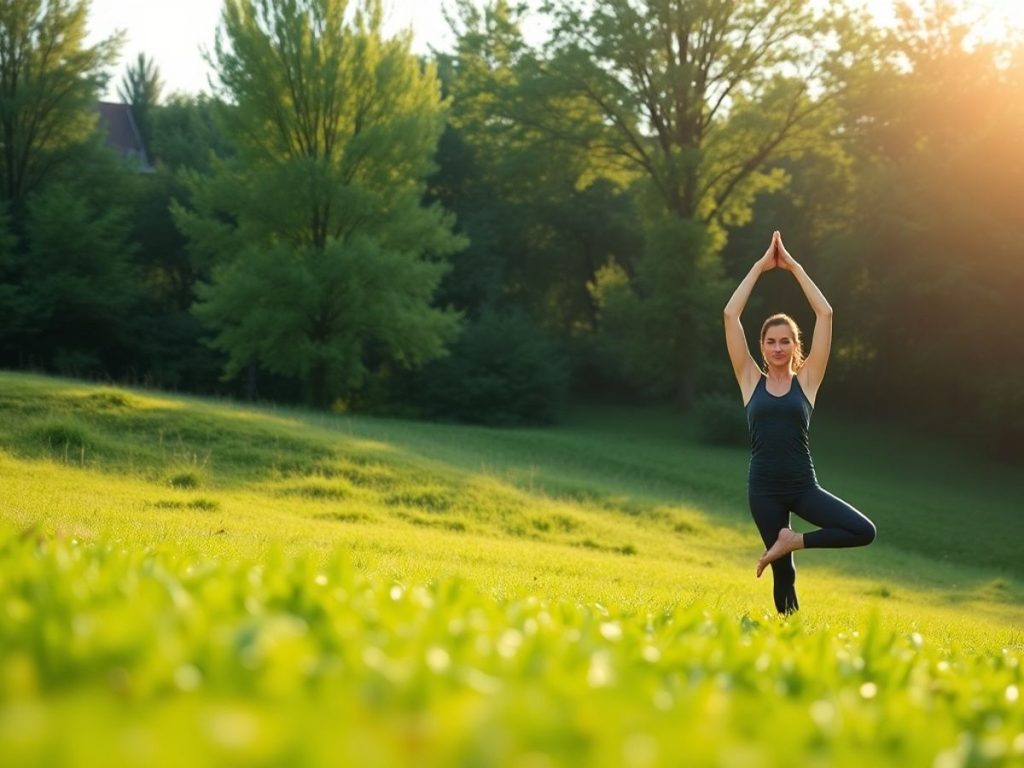 Persoană practicând yoga în natură.