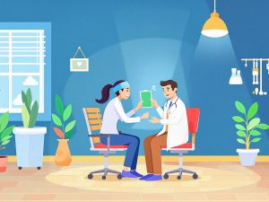 Medicul consultă pacientul pentru prevenirea bolilor.