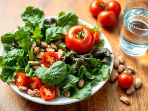 Mâncare sănătoasă pentru inimă cu legume și nuci.